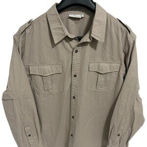 House of Bruar Shirt Mens XL Ivory Long Sleeve Button Up Safari Military Utility